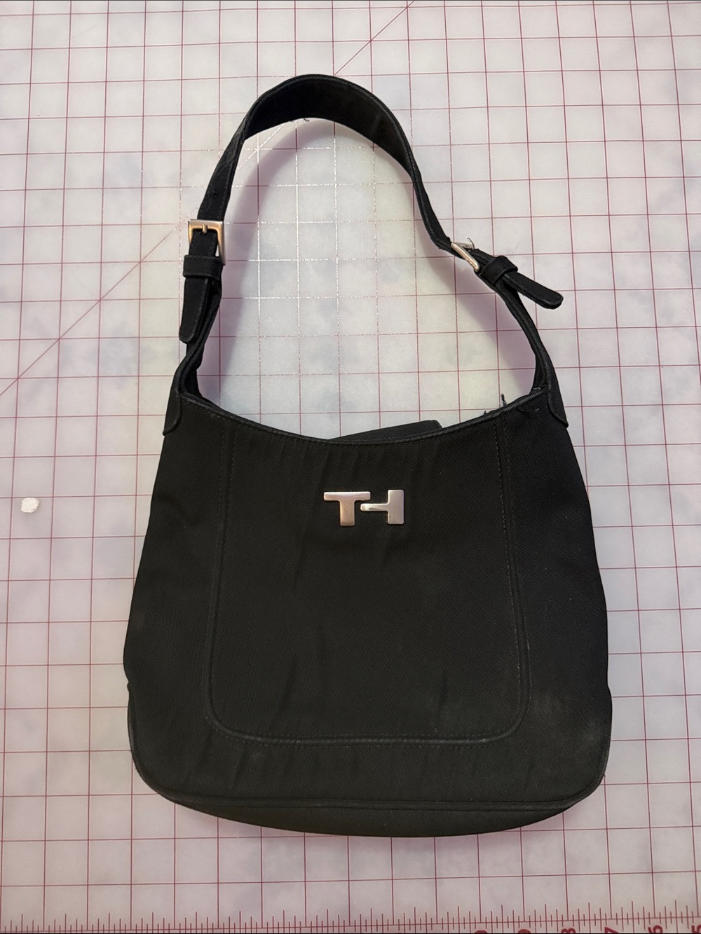 Tommy Hilfiger Black Shoulder Bag with Silver TH Logo